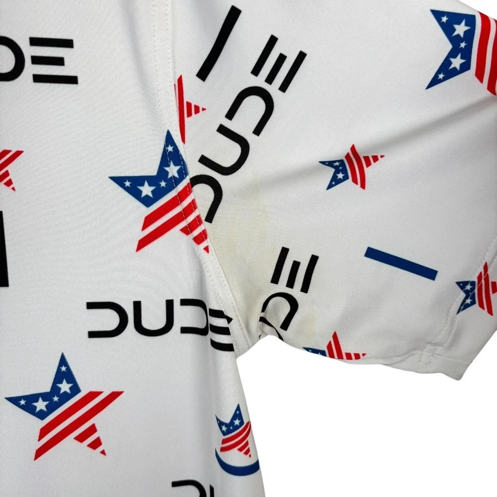 Waggle Performance Golf Polo‎ Shirt Dude Wipes USA Stars Mens L Stretch S/S read - Picture 8 of 10